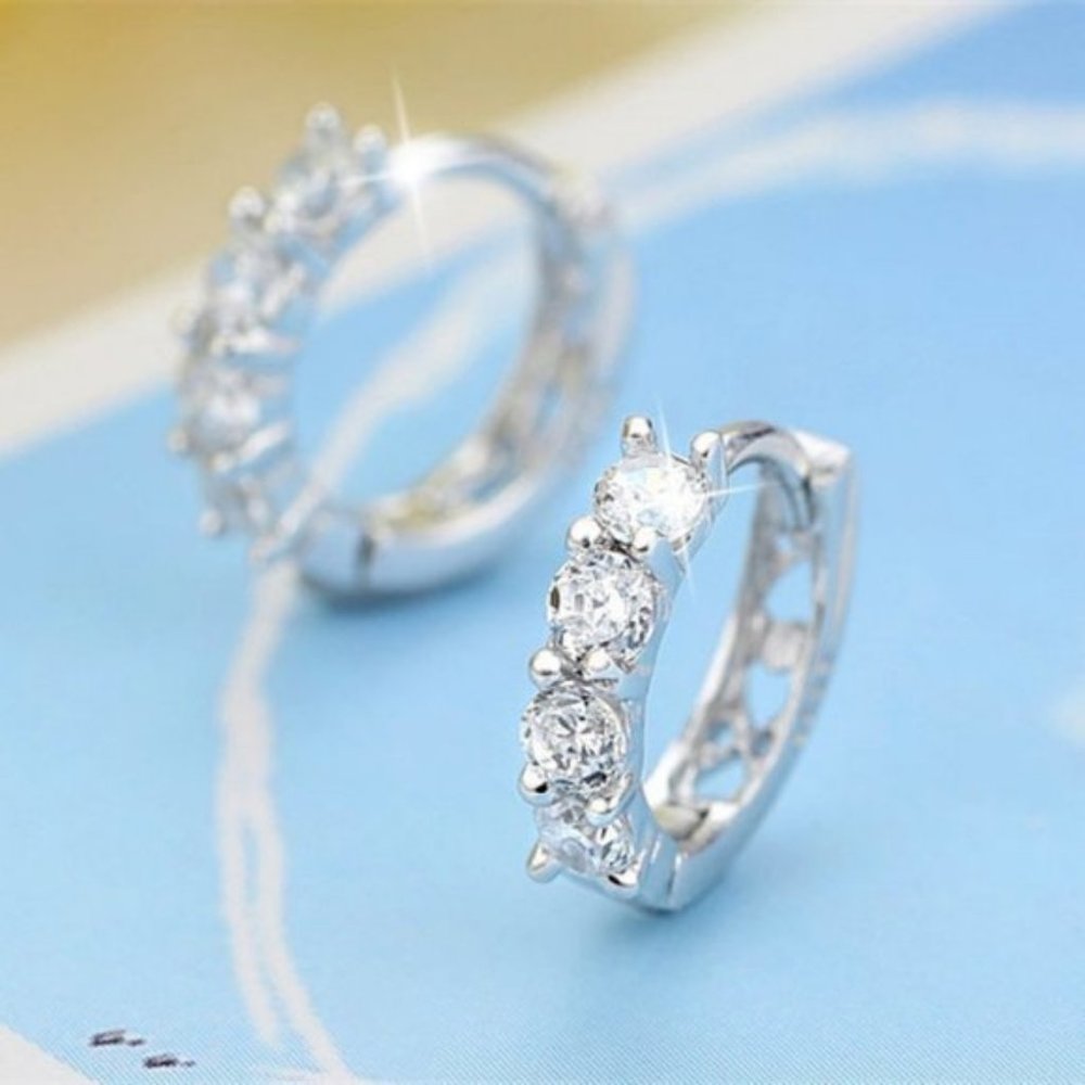 NEW 925 Sterling Silver Diamond Hoop Earrings B